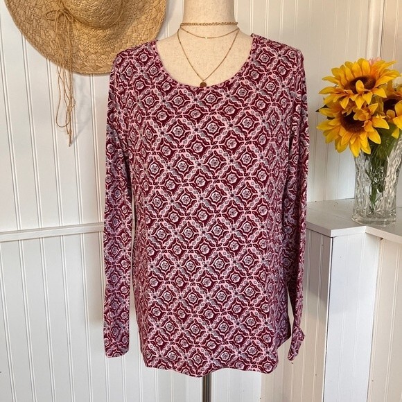Long Sleeve Red & Pink Tunic Geometric Pattern - Picture 1 of 7